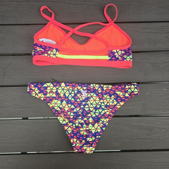 TYR Womens Durafast Neon/orange Modena Trinityfit Bikini Multi Sz S New No Tag - Picture 2 of 2
